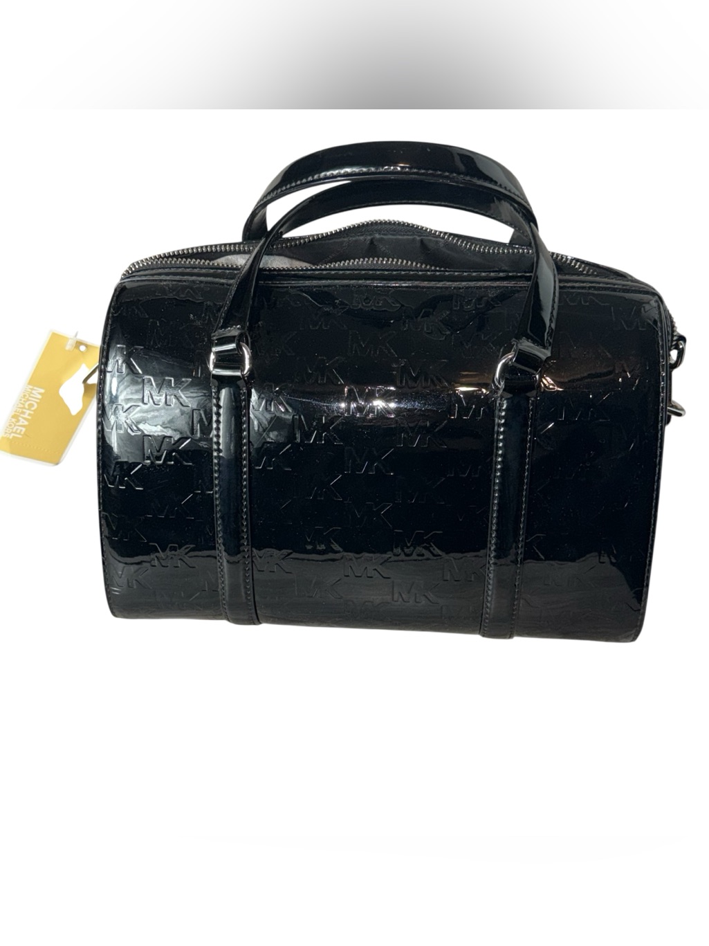 Michael Kors Black Patent Embossed Mk Duffel Bag